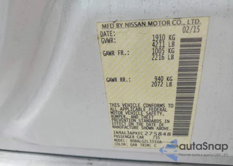 2015 Nissan Altima 2.5 S from USA, damaged, VIN 1N4AL3APXFC275848